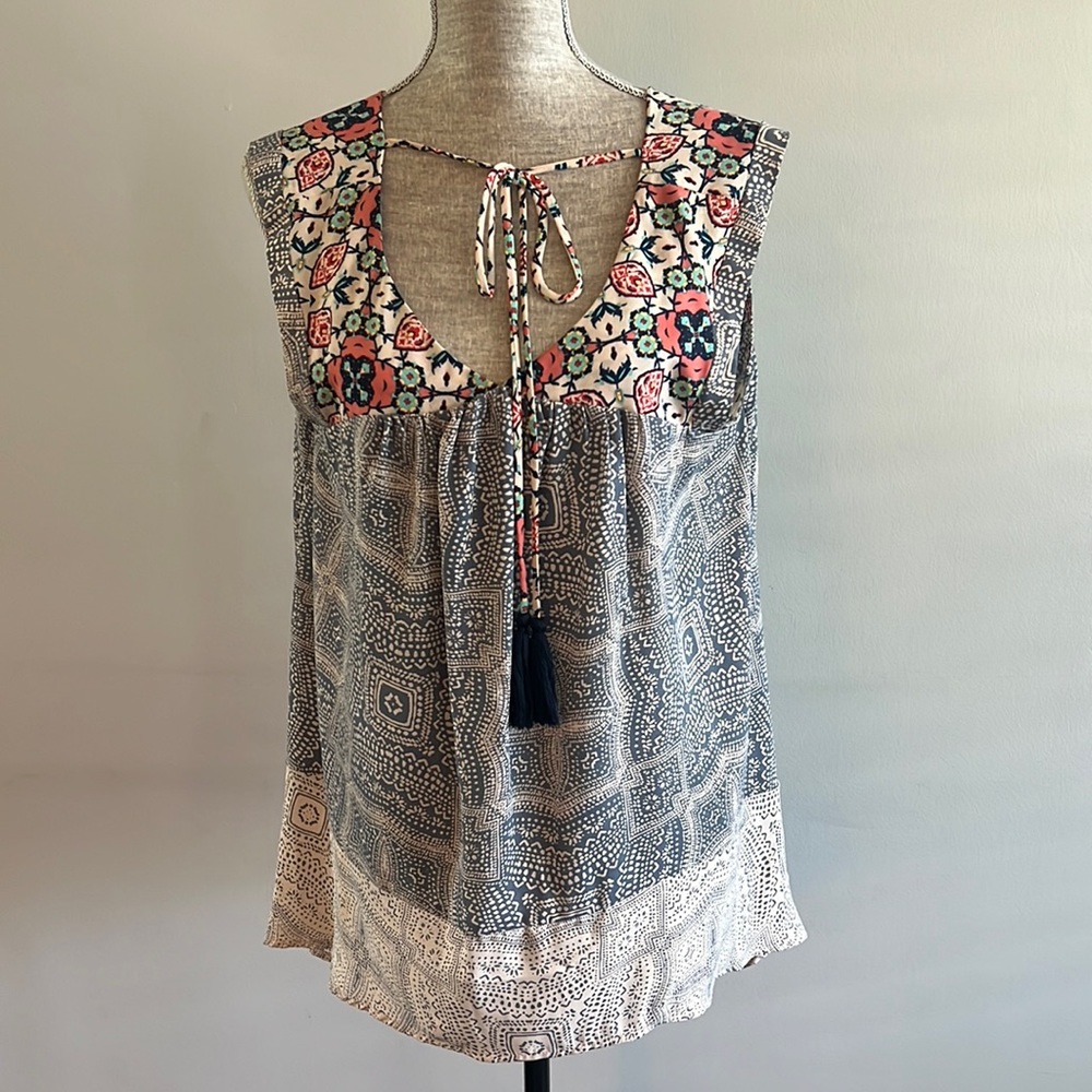 Knox Rose | XXL | Blue Cream / Floral Blouse | Boho